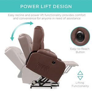 Best Choice Products Electric Power Lift Recliner Massage Chair, Adjustable Furniture for Back, Lumbar, Legs w/ 3 Positions, USB Port, Heat, Cupholders, Easy-to-Reach Side Button - Brown