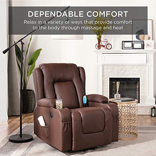 Best Choice Products Electric Power Lift Recliner Massage Chair, Adjustable Furniture for Back, Lumbar, Legs w/ 3 Positions, USB Port, Heat, Cupholders, Easy-to-Reach Side Button - Brown