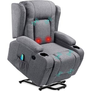 best choice products electric power lift linen recliner massage chair, adjustable furniture for back, lumbar, legs w/ 3 positions, usb port, heat, cupholders, easy-to-reach side button – gray