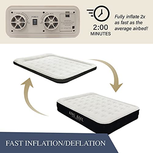 King Koil Luxury Queen Air Mattress with Built-in Pump for Home, Camping & Guests - Queen Size Inflatable Airbed Luxury Double High Adjustable Blow Up Mattress, Durable Portable Waterproof