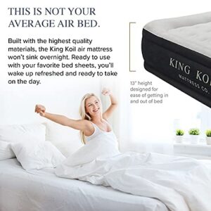 King Koil Luxury Queen Air Mattress with Built-in Pump for Home, Camping & Guests - Queen Size Inflatable Airbed Luxury Double High Adjustable Blow Up Mattress, Durable Portable Waterproof