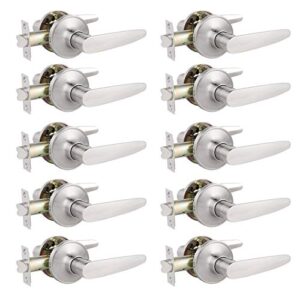 probrico (10 pack unlocking passage door levers keyless door handles with satin nickel finish for hallway/closets/laundry rooms, home/office use
