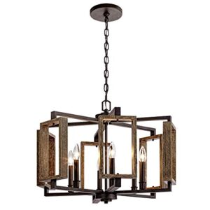 home decorators collection 6-light aged bronze pendant with wood accents