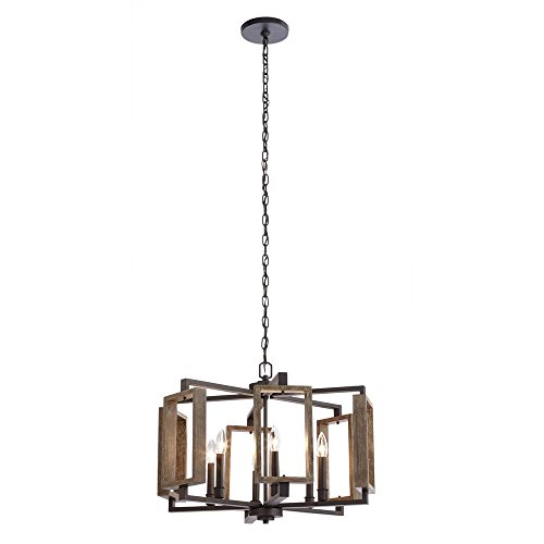 Home Decorators Collection 6-Light Aged Bronze Pendant with Wood Accents