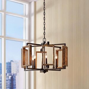 Home Decorators Collection 6-Light Aged Bronze Pendant with Wood Accents
