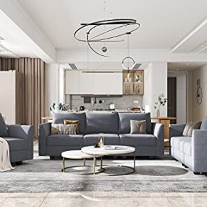 HONBAY 3 Piece Sofa Sets for Living Room Furniture Couch Set Modular Sofa Set with Polyester Fabric 3 Seats Sofa Loveseat and Armchair in Bluish Grey