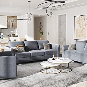 HONBAY 3 Piece Sofa Sets for Living Room Furniture Couch Set Modular Sofa Set with Polyester Fabric 3 Seats Sofa Loveseat and Armchair in Bluish Grey