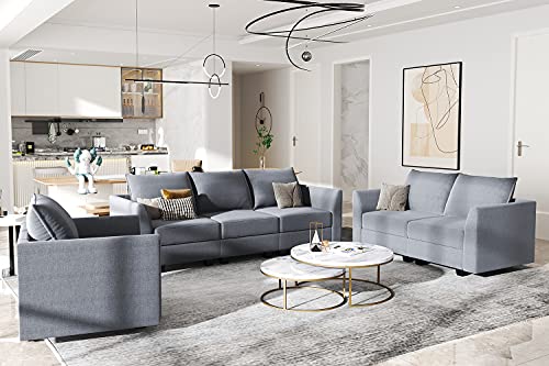HONBAY 3 Piece Sofa Sets for Living Room Furniture Couch Set Modular Sofa Set with Polyester Fabric 3 Seats Sofa Loveseat and Armchair in Bluish Grey