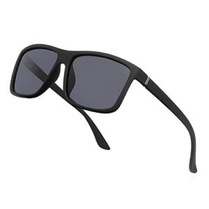 nieepa men’s driving sports polarized sunglasses square wayfarer plastic frame glasses (grey lens/black frame)