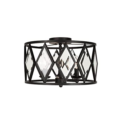 Evolution Lighting 20364-001 3-Light 15 in. Bronze Prismatic Glass Flushmount