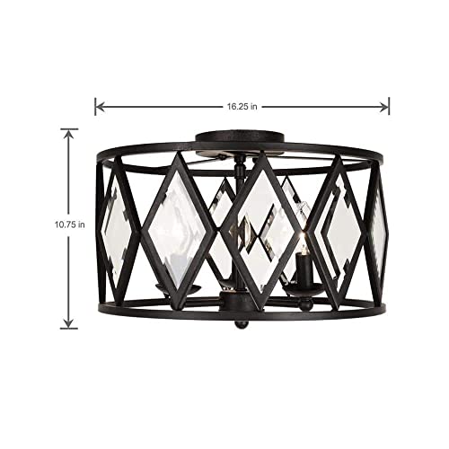 Evolution Lighting 20364-001 3-Light 15 in. Bronze Prismatic Glass Flushmount