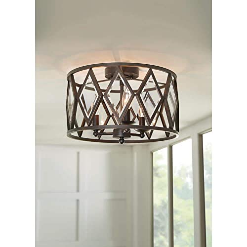 Evolution Lighting 20364-001 3-Light 15 in. Bronze Prismatic Glass Flushmount