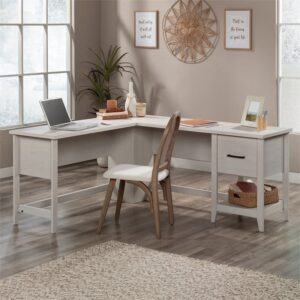 Sauder Summit Station Engineered Wood L-Shaped Desk in Glacier Oak