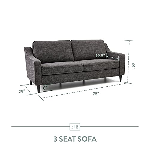 Edenbrook Jensen Upholstered Couch - Couches for Living Room - Charcoal Upholstered Couch - Living Room Furniture - Small Couch - Seats Three - Scoop Arm Modern Couch