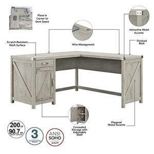 Bush Furniture Grove L Shaped Desk with Drawer and Storage Cabinet, 60W, Cottage White