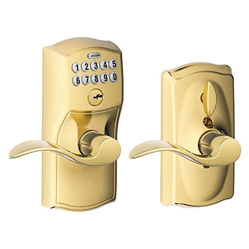 Schlage FE595 CAM 505 ACC Camelot Design Keypad Entry with Accent Levers, Lifetime Polished Brass