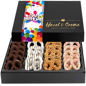 hazel & creme chocolate covered pretzels – happy birthday chocolate gift box – birthday food gifts – gourmet food gift (extra large box)