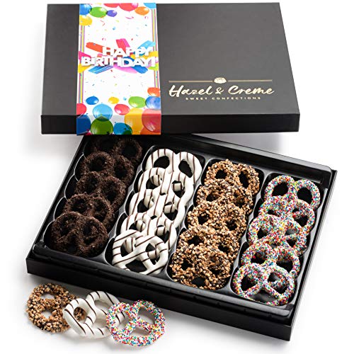 Hazel & Creme Chocolate Covered Pretzels - HAPPY BIRTHDAY Chocolate Gift Box - Birthday Food Gifts - Gourmet Food Gift (Extra Large Box)