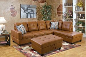 gebadol lifestyle furniture 103″ wide 3 piece sectional sofa couch set, l-shaped modern sofa with chaise storage ottoman and pillows,faux leather, right facing.