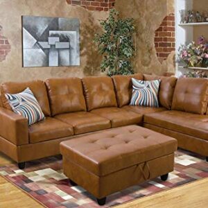 GEBADOL Lifestyle Furniture 103" Wide 3 Piece Sectional Sofa Couch Set, L-Shaped Modern Sofa with Chaise Storage Ottoman and Pillows,Faux Leather, Right Facing.