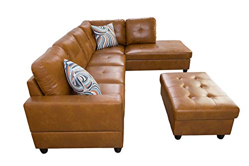 GEBADOL Lifestyle Furniture 103" Wide 3 Piece Sectional Sofa Couch Set, L-Shaped Modern Sofa with Chaise Storage Ottoman and Pillows,Faux Leather, Right Facing.