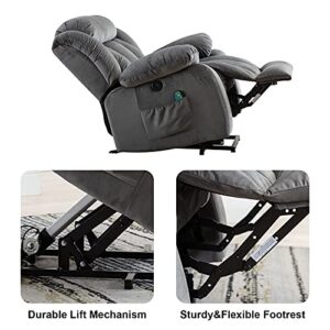 ANJ Electric Massage Power Lift Recliner Chair Sofa with Heat & Vibration for Elderly, Heavy Duty and Safety Motion Reclining Mechanism, Overstuffed Motorized Reclining Chairs with USB Port (Grey)