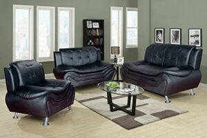 beverly fine furniture 3 piece aldo modern sofa set, black