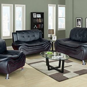 Beverly Fine Furniture 3 Piece Aldo Modern Sofa Set, BLACK