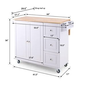 Kitchen Island Cart on Wheels - Portable Kitchen Island with Drop Leaf, Rolling Kitchen Island with Storage