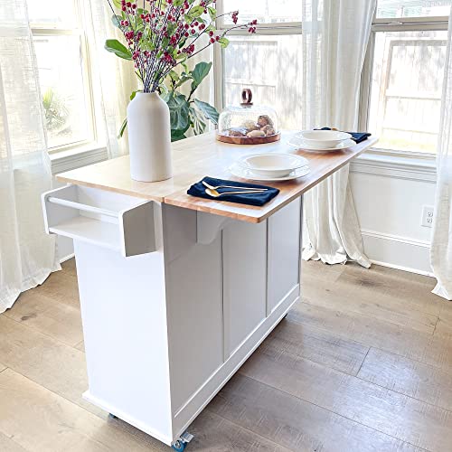 Kitchen Island Cart on Wheels - Portable Kitchen Island with Drop Leaf, Rolling Kitchen Island with Storage