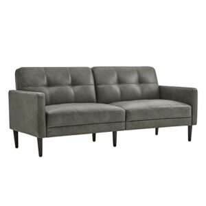 chita mid-century sofas furniture 73.2”w faux leather sofa couch sets for living room apartment, grey
