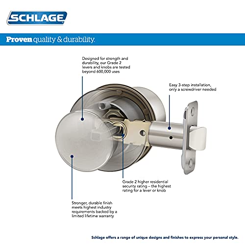 Schlage F10 CSV ORB 626 Commercial Series Orbit Door Knob, Hall & Closet Passage Lock, Satin Chrome