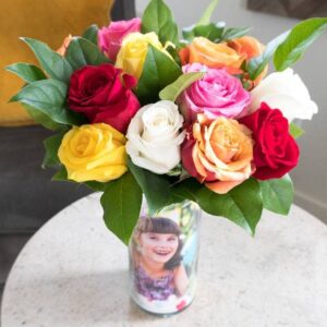 From You Flowers - One Dozen Rainbow Roses with Free Vase (Fresh Flowers)