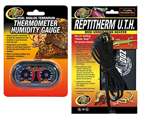 Zoo Med Economy Analog Dual Thermometer and Humidity Gauge, 6 x 4 and Repti Therm Under Tank Heater