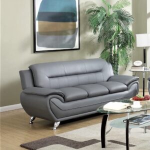 US Pride Furniture Modern Faux Leather Couch for Living Room Bedroom or Office, Contemporary 3 Seater Accent Piece, 79.2’’ Wide Sofa, Grey