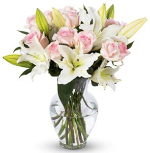 benchmark bouquets pink roses and white lilies, with vase (fresh cut flowers)