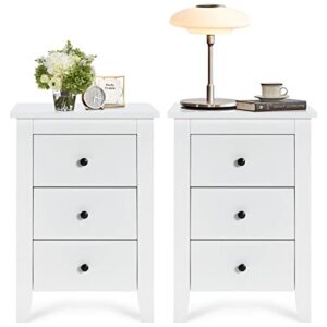 WATERJOY White Nightstand with 3 Drawers, Modern Accent Side End Tables for Bedroom Living Room