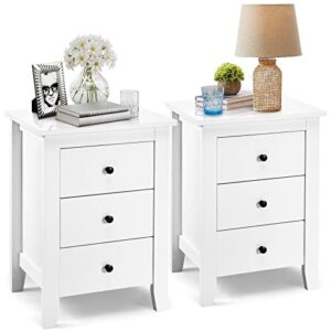 waterjoy white nightstand with 3 drawers, modern accent side end tables for bedroom living room