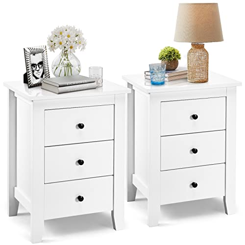 WATERJOY White Nightstand with 3 Drawers, Modern Accent Side End Tables for Bedroom Living Room