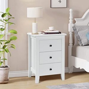 WATERJOY White Nightstand with 3 Drawers, Modern Accent Side End Tables for Bedroom Living Room