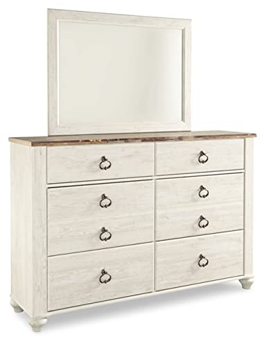 Signature Design by Ashley Willowton Coastal Cottage 6 Drawer Dresser with Faux Plank Top, Whitewash
