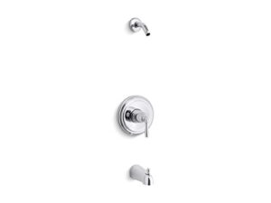 kohler tls395-4s-cp devonshire(r) rite-temp(r) bath and shower valve trim with lever handle and slip-fit spout, less showerhead, polished chrome