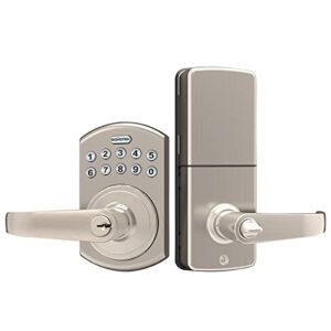 signstek keypad entry lever door lock with led backlit keypad password/key accessibles, satin nickel