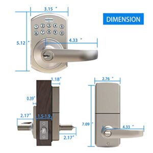 Signstek Keypad Entry Lever Door Lock with LED Backlit Keypad Password/Key Accessibles, Satin Nickel