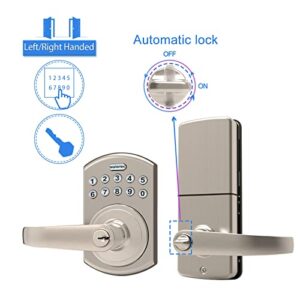 Signstek Keypad Entry Lever Door Lock with LED Backlit Keypad Password/Key Accessibles, Satin Nickel