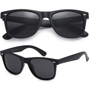 PolarSpex Mens Sunglasses - Retro Sunglasses for Men, Polarized Sunglasses for Womens - Cool Shades for Driving, Fishing (Matte Black | Smoke, 52)