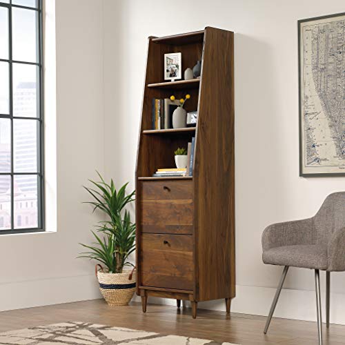 Sauder Harvey Park Credenza, for TVs up to 70", Grand Walnut Finish & Harvey Park Narrow Bookcase, Grand Walnut Finish