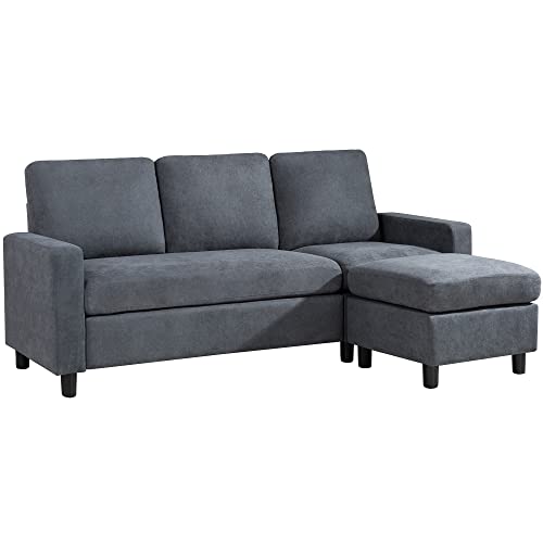 JAMFLY 79'' Convertible Sectional Sofa Couch, 3-seat L-Shaped Wide Reversible Couch with Modern Linen Fabric, Small Space Sofa for Living Room, Apartment and Office (Dark Gray)