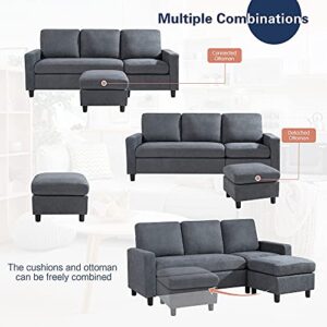 JAMFLY 79'' Convertible Sectional Sofa Couch, 3-seat L-Shaped Wide Reversible Couch with Modern Linen Fabric, Small Space Sofa for Living Room, Apartment and Office (Dark Gray)