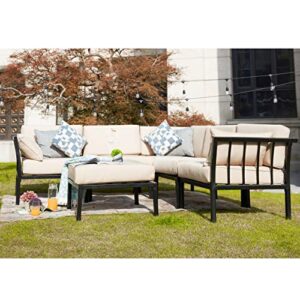 LOKATSE HOME 6 Piece Patio Conversation Set Outdoor Furniture Sectional Sofa with 3 Corner Couch 2 Armless Chair and 1 Ottoman, 6Pcs, Khaki Cushions